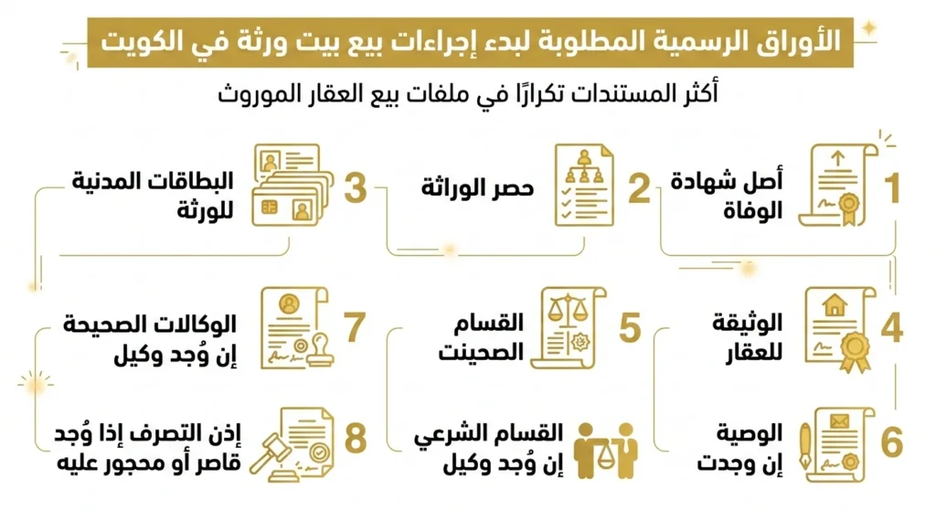 اجراءات بيع بيت ورثه، أهم المستندات والوثائق المطلوبة
