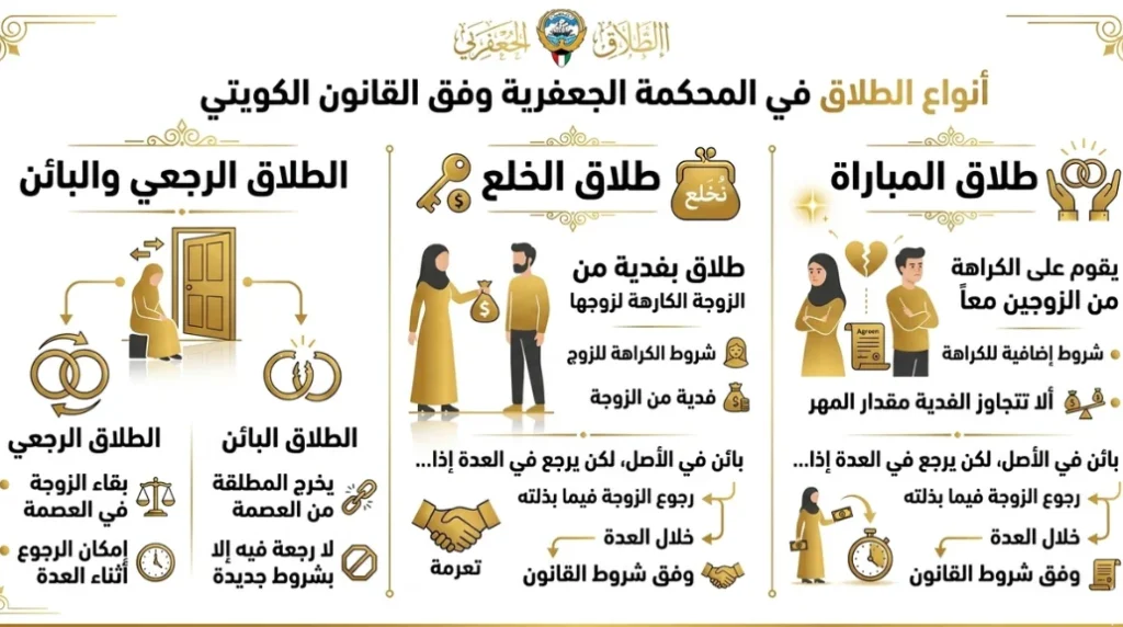 أهم أنواع الطلاق في المحكمة الجعفرية في دولة الكويت، شرح قانوني دقيق