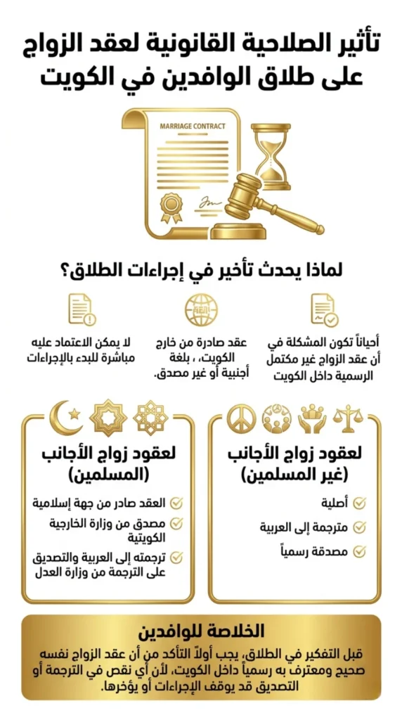 تأثير الصلاحية القانونية لعقد الزواج على عملية الطلاق للوافدين في دولة الكويت