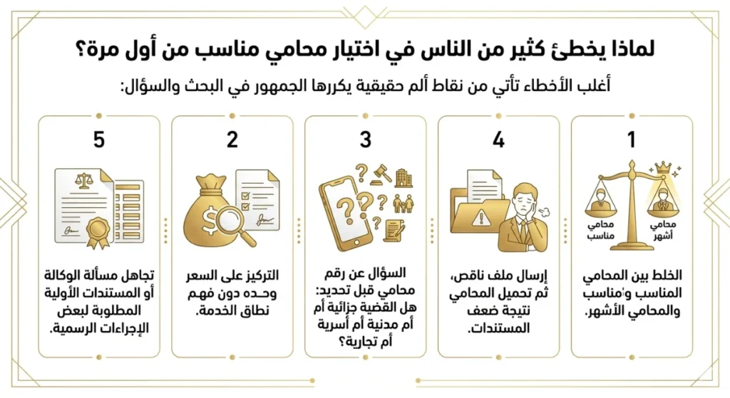 لماذا يخطئ كثير من الناس في اختيار محامي مناسب من أول مرة؟