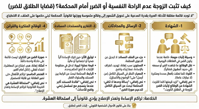 طرق إثبات الضرر النفسي والجسدي للزوجة أمام المحكمة في الكويت