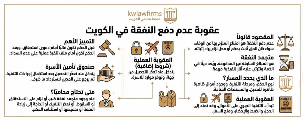 ملخص شامل لتفاصيل عقوبة عدم دفع نفقة في القانون الكويتي 2026