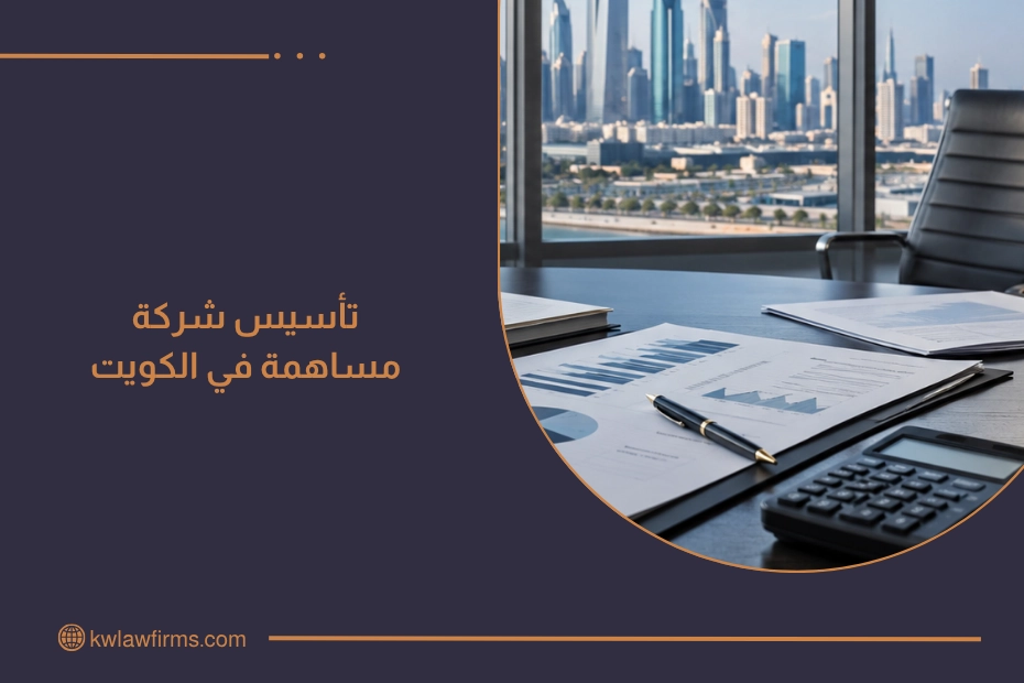 تأسيس شركة مساهمة في الكويت من خلال أوراق ومستندات قانونية مرتبة على مكتب عمل.